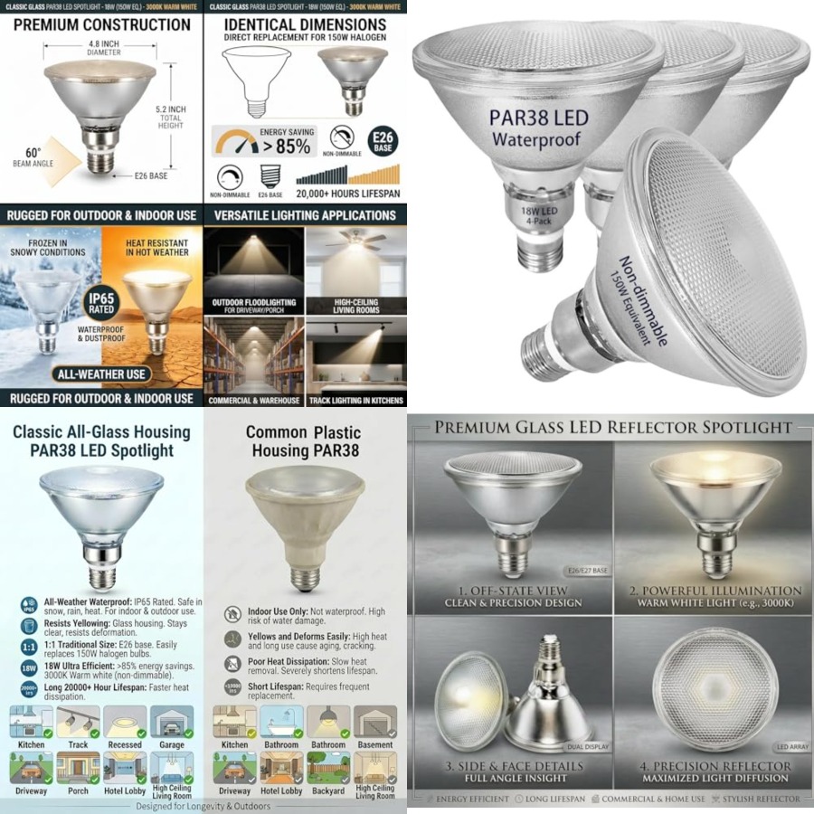 Outdoor Lighting Bulbs - Cam Reflektörlü PAR38 LED Ampuller, Sıcak